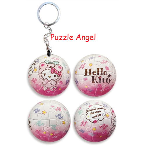 Hello Kitty可愛熊熊立體球型拼圖鑰匙圈24片, 直徑:3.98cm   