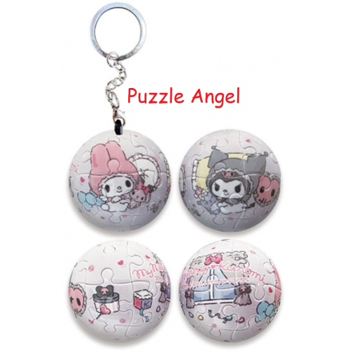 My Melody & Kuromi 美樂蒂&酷洛米 粉黑天使立體球型拼圖鑰匙圈24片,  直徑:3.98cm   