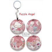 Hello Kitty粉甜糖果立體球型拼圖鑰匙圈24片(透明款), 直徑:3.98cm   