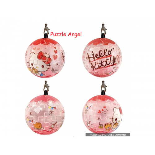 Hello Kitty 甜心鬆餅 立體球型拼圖鑰匙圈24片(透明款), 直徑:3.98cm