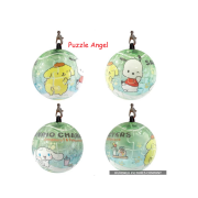 Sanrio characters 【狗狗好朋友系列】回眸一下立體球型拼圖鑰匙圈24片(透明款), 直徑:3.98cm