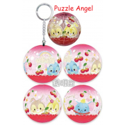 Disney Ufufy【水果花卉系列】櫻桃透明款(1)立體球型拼圖鑰匙圈24片,  直徑:3.98cm   