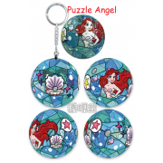Disney Princess小美人魚-透明款(1)立體球型拼圖鑰匙圈24片,  直徑:3.98cm   