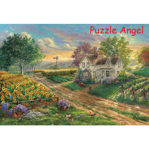 向日葵盛開的鄉間小路（托馬斯·金凱德）1000塊油畫面砌圖,  size:49x72cm