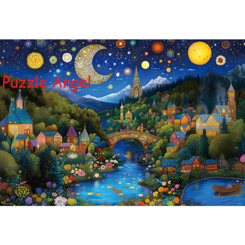 充滿和平與魔法的夜世界（中田）1000 塊拼圖, size:49x72cm