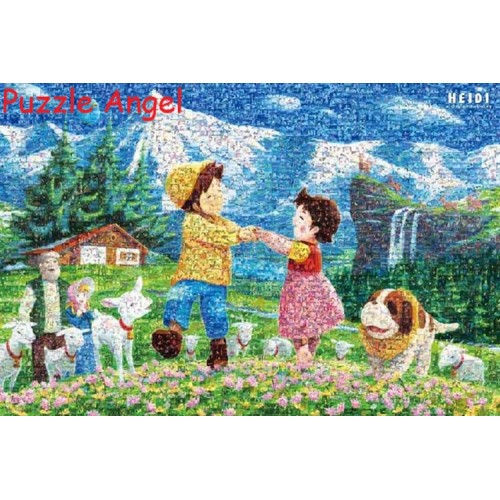 馬賽克藝術 牧場舞蹈（海蒂，阿爾卑斯山女孩）1000 塊砌圖, size:49x72cm